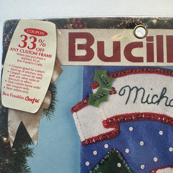 VTG Bucilla 1993 “SANTA & RUDOLPH" Felt Christmas Stocking Kit 18" 83013 NIP - Picture 9 of 10
